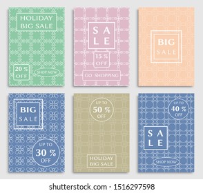 Sale banners, flyers with abstract geometric texture. Modern and vintage social media placard set for mobile website, posters, email and newsletter designs, ads, online shopping, promotional material