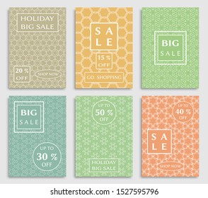 Sale banners, flyers with abstract geometric texture. Modern and vintage social media placard set for mobile website, posters, email and newsletter designs, ads, online shopping, promotional material