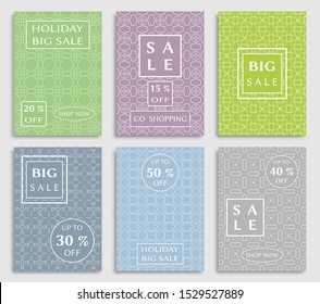 Sale banners, flyers with abstract geometric texture. Modern and vintage social media placard set for mobile website, posters, email and newsletter designs, ads, online shopping, promotional material