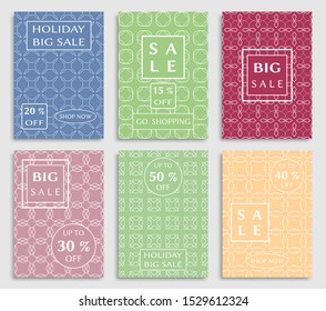 Sale banners, flyers with abstract geometric texture. Modern and vintage social media placard set for mobile website, posters, email and newsletter designs, ads, online shopping, promotional material