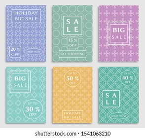 Sale banners, flyers with abstract geometric texture. Modern and vintage social media placard set for mobile website, posters, email and newsletter designs, ads, online shopping, promotional material