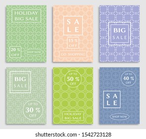 Sale banners, flyers with abstract geometric texture. Modern and vintage social media placard set for mobile website, posters, email and newsletter designs, ads, online shopping, promotional material
