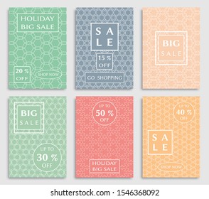 Sale banners, flyers with abstract geometric texture. Modern and vintage social media placard set for mobile website, posters, email and newsletter designs, ads, online shopping, promotional material