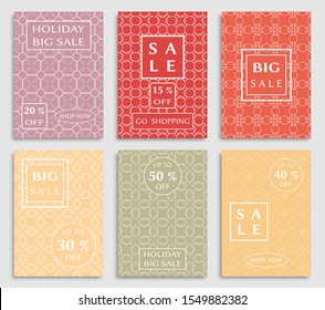 Sale banners, flyers with abstract geometric texture. Modern and vintage social media placard set for mobile website, posters, email and newsletter designs, ads, online shopping, promotional material