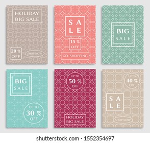 Sale banners, flyers with abstract geometric texture. Modern and vintage social media placard set for mobile website, posters, email and newsletter designs, ads, online shopping, promotional material