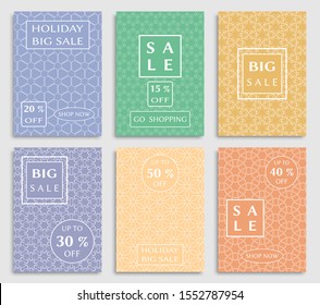 Sale banners, flyers with abstract geometric texture. Modern and vintage social media placard set for mobile website, posters, email and newsletter designs, ads, online shopping, promotional material