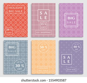 Sale banners, flyers with abstract geometric texture. Modern and vintage social media placard set for mobile website, posters, email and newsletter designs, ads, online shopping, promotional material