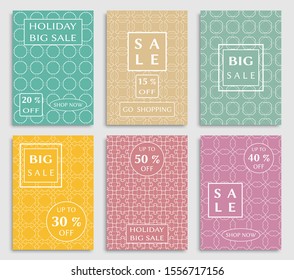 Sale banners, flyers with abstract geometric texture. Modern and vintage social media placard set for mobile website, posters, email and newsletter designs, ads, online shopping, promotional material