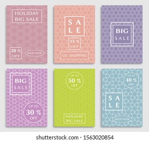 Sale banners, flyers with abstract geometric texture. Modern and vintage social media placard set for mobile website, posters, email and newsletter designs, ads, online shopping, promotional material