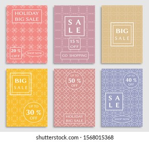 Sale banners, flyers with abstract geometric texture. Modern and vintage social media placard set for mobile website, posters, email and newsletter designs, ads, online shopping, promotional material