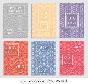 Sale banners, flyers with abstract geometric texture. Modern and vintage social media placard set for mobile website, posters, email and newsletter designs, ads, online shopping, promotional material