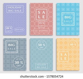 Sale banners, flyers with abstract geometric texture. Modern and vintage social media placard set for mobile website, posters, email and newsletter designs, ads, online shopping, promotional material
