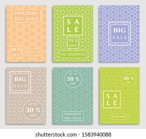 Sale banners, flyers with abstract geometric texture. Modern and vintage social media placard set for mobile website, posters, email and newsletter designs, ads, online shopping, promotional material