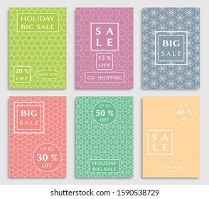 Sale banners, flyers with abstract geometric texture. Modern and vintage social media placard set for mobile website, posters, email and newsletter designs, ads, online shopping, promotional material