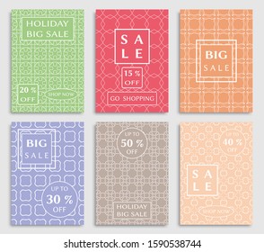 Sale banners, flyers with abstract geometric texture. Modern and vintage social media placard set for mobile website, posters, email and newsletter designs, ads, online shopping, promotional material