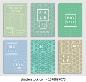 Sale banners, flyers with abstract geometric texture. Modern and vintage social media placard set for mobile website, posters, email and newsletter designs, ads, online shopping, promotional material