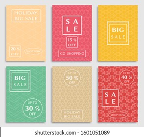 Sale banners, flyers with abstract geometric texture. Modern and vintage social media placard set for mobile website, posters, email and newsletter designs, ads, online shopping, promotional material