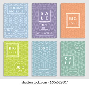 Sale banners, flyers with abstract geometric texture. Modern and vintage social media placard set for mobile website, posters, email and newsletter designs, ads, online shopping, promotional material