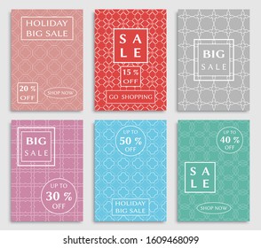 Sale banners, flyers with abstract geometric texture. Modern and vintage social media placard set for mobile website, posters, email and newsletter designs, ads, online shopping, promotional material
