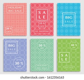 Sale banners, flyers with abstract geometric texture. Modern and vintage social media placard set for mobile website, posters, email and newsletter designs, ads, online shopping, promotional material