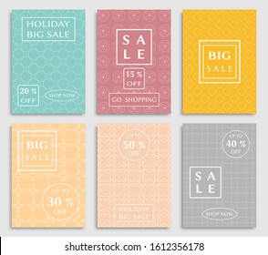 Sale banners, flyers with abstract geometric texture. Modern and vintage social media placard set for mobile website, posters, email and newsletter designs, ads, online shopping, promotional material