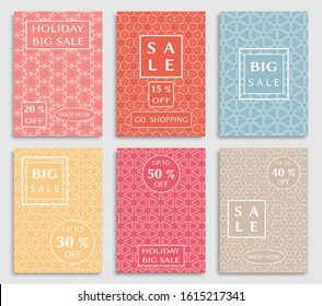 Sale banners, flyers with abstract geometric texture. Modern and vintage social media placard set for mobile website, posters, email and newsletter designs, ads, online shopping, promotional material