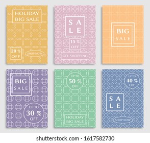 Sale banners, flyers with abstract geometric texture. Modern and vintage social media placard set for mobile website, posters, email and newsletter designs, ads, online shopping, promotional material