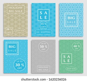 Sale banners, flyers with abstract geometric texture. Modern and vintage social media placard set for mobile website, posters, email and newsletter designs, ads, online shopping, promotional material