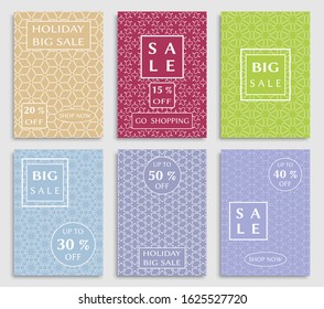Sale banners, flyers with abstract geometric texture. Modern and vintage social media placard set for mobile website, posters, email and newsletter designs, ads, online shopping, promotional material