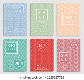 Sale banners, flyers with abstract geometric texture. Modern and vintage social media placard set for mobile website, posters, email and newsletter designs, ads, online shopping, promotional material
