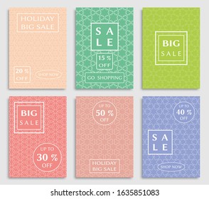 Sale banners, flyers with abstract geometric texture. Modern and vintage social media placard set for mobile website, posters, email and newsletter designs, ads, online shopping, promotional material