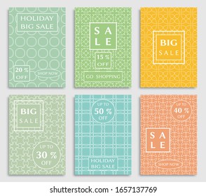 Sale banners, flyers with abstract geometric texture. Modern and vintage social media placard set for mobile website, posters, email and newsletter designs, ads, online shopping, promotional material