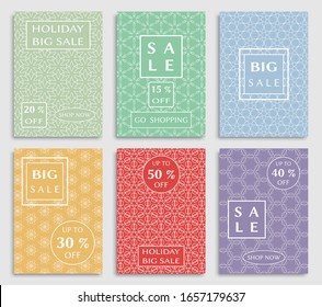 Sale banners, flyers with abstract geometric texture. Modern and vintage social media placard set for mobile website, posters, email and newsletter designs, ads, online shopping, promotional material