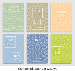 Sale banners, flyers with abstract geometric texture. Modern and vintage social media placard set for mobile website, posters, email and newsletter designs, ads, online shopping, promotional material
