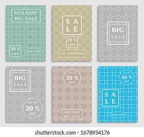 Sale banners, flyers with abstract geometric texture. Modern and vintage social media placard set for mobile website, posters, email and newsletter designs, ads, online shopping, promotional material