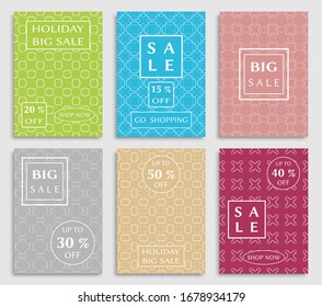 Sale banners, flyers with abstract geometric texture. Modern and vintage social media placard set for mobile website, posters, email and newsletter designs, ads, online shopping, promotional material