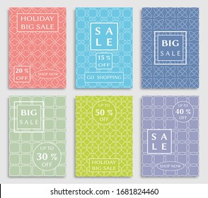 Sale banners, flyers with abstract geometric texture. Modern and vintage social media placard set for mobile website, posters, email and newsletter designs, ads, online shopping, promotional material