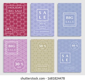 Sale banners, flyers with abstract geometric texture. Modern and vintage social media placard set for mobile website, posters, email and newsletter designs, ads, online shopping, promotional material