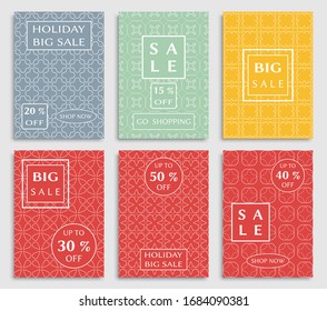 Sale banners, flyers with abstract geometric texture. Modern and vintage social media placard set for mobile website, posters, email and newsletter designs, ads, online shopping, promotional material