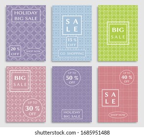 Sale banners, flyers with abstract geometric texture. Modern and vintage social media placard set for mobile website, posters, email and newsletter designs, ads, online shopping, promotional material