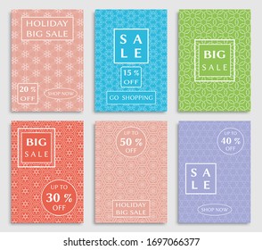 Sale banners, flyers with abstract geometric texture. Modern and vintage social media placard set for mobile website, posters, email and newsletter designs, ads, online shopping, promotional material