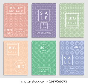 Sale banners, flyers with abstract geometric texture. Modern and vintage social media placard set for mobile website, posters, email and newsletter designs, ads, online shopping, promotional material