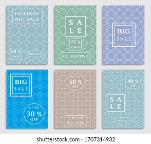 Sale banners, flyers with abstract geometric texture. Modern and vintage social media placard set for mobile website, posters, email and newsletter designs, ads, online shopping, promotional material