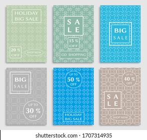 Sale banners, flyers with abstract geometric texture. Modern and vintage social media placard set for mobile website, posters, email and newsletter designs, ads, online shopping, promotional material
