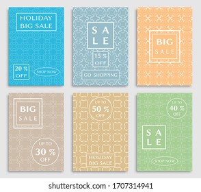 Sale banners, flyers with abstract geometric texture. Modern and vintage social media placard set for mobile website, posters, email and newsletter designs, ads, online shopping, promotional material