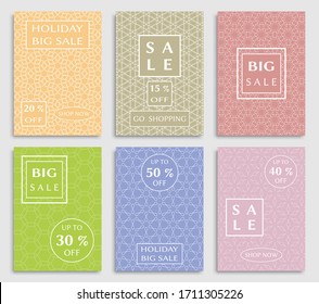 Sale banners, flyers with abstract geometric texture. Modern and vintage social media placard set for mobile website, posters, email and newsletter designs, ads, online shopping, promotional material
