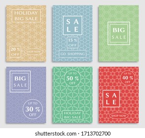 Sale banners, flyers with abstract geometric texture. Modern and vintage social media placard set for mobile website, posters, email and newsletter designs, ads, online shopping, promotional material