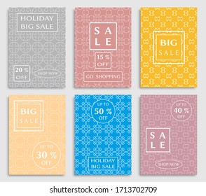 Sale banners, flyers with abstract geometric texture. Modern and vintage social media placard set for mobile website, posters, email and newsletter designs, ads, online shopping, promotional material