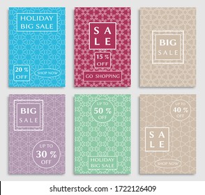 Sale banners, flyers with abstract geometric texture. Modern and vintage social media placard set for mobile website, posters, email and newsletter designs, ads, online shopping, promotional material