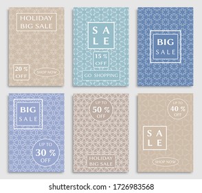 Sale banners, flyers with abstract geometric texture. Modern and vintage social media placard set for mobile website, posters, email and newsletter designs, ads, online shopping, promotional material